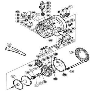 シマノ（SHIMANO） パーツ：04 コンクエスト 1001F A-RB 本体Bシャフトガイド（部品No.099）