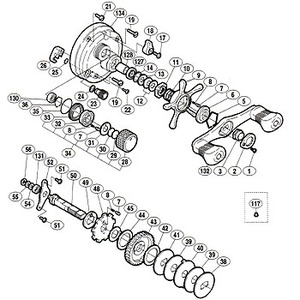 シマノ（SHIMANO） パーツ：01 カルカッタ コンクエスト 300 A-RB スプールドラグツマミ組 No034