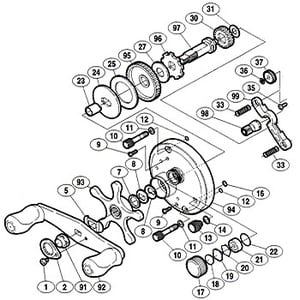 シマノ（SHIMANO） パーツ：05 カルカッタ 201 A-RB スプールドラグツマミ No017