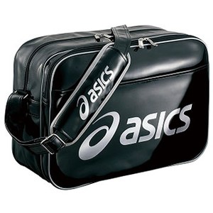 アシックス（asics） エナメルシヨルダーバツグL 28L 9010（ブラック×シルバー）