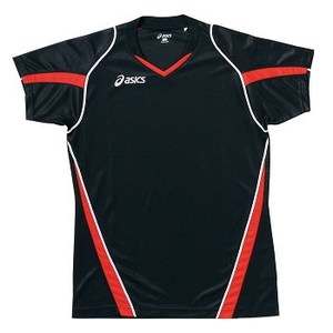 アシックス（asics） XW1302 ゲームシャツHS Men's SS 9024（ブラック×Vレッド）