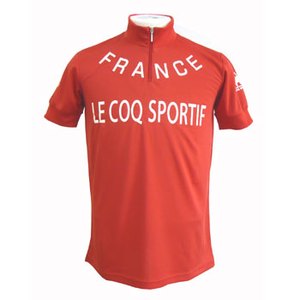 le coq sportif（ルコック） ジップアップ半袖シャツ O BLD（ブラッド×アイボリー）