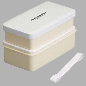 小森樹脂（KOMORIJUSHI） 角二段弁当箱（継ぎ箸・ベルト付） 417136 580ml ホワイト