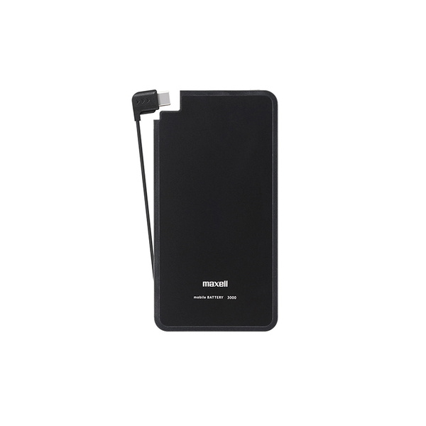 マクセル(maxell) Type-Cケーブル一体型モバイル充電バッテリー「軽(かる)薄(うす)」 3000mAh MPC-RTC3000PBK