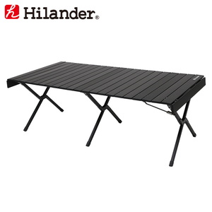 OUTDOOR BASE:【Hilander】形はウッドロールテーブル。素材はアルミ