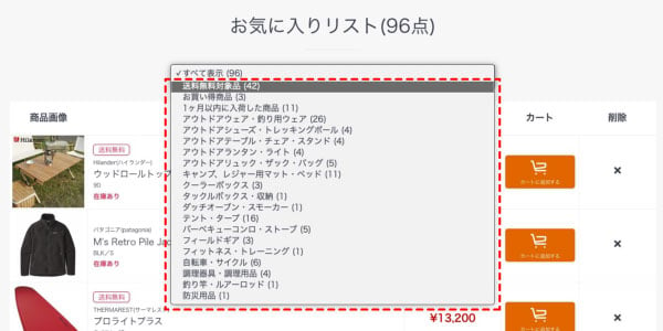 ナチュラム お気に入りリストの説明